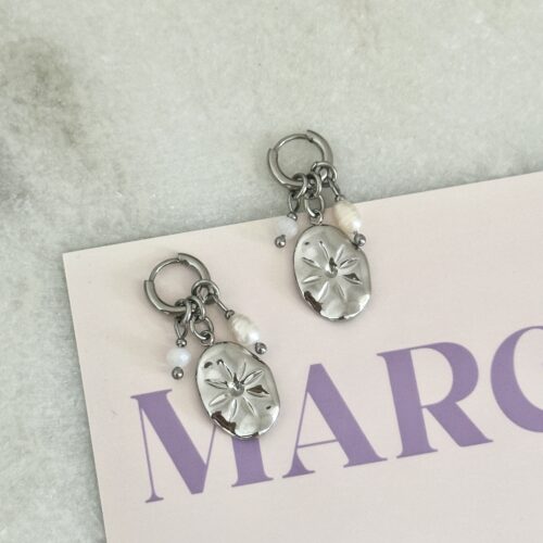 White trio oorbellen zilver